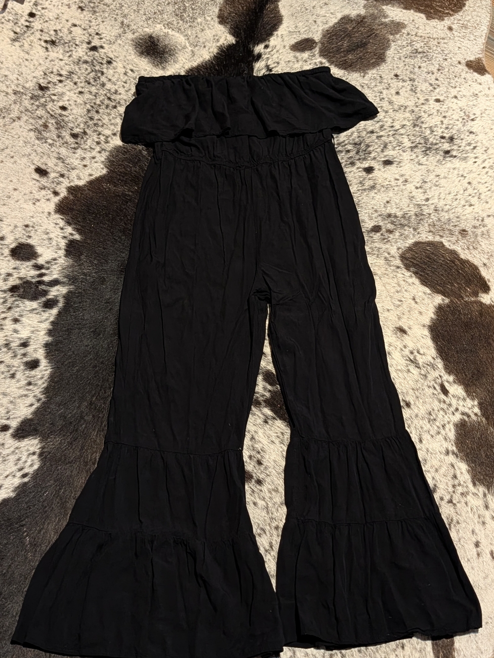 L&B Black Strapless Ruffle-Hem Jumpsuit